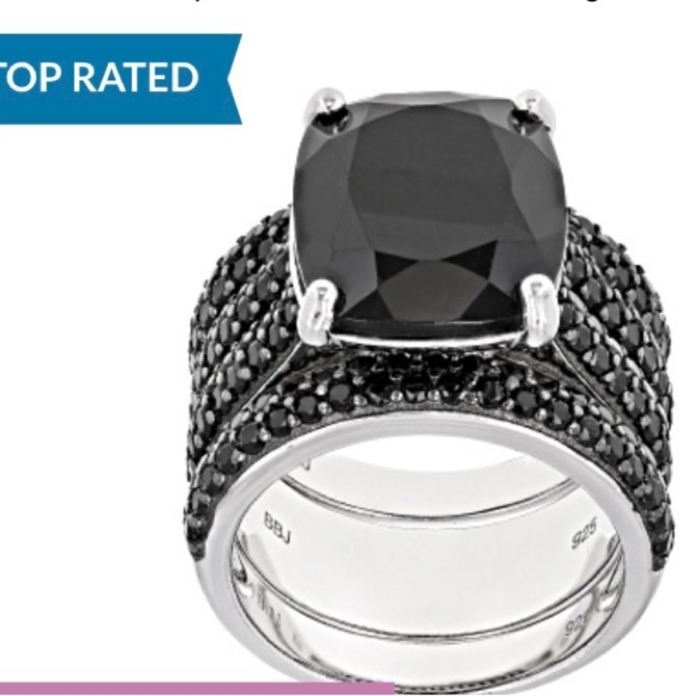 Elegant set of 3 Black Spinel and Silver Rings 11.16ctw